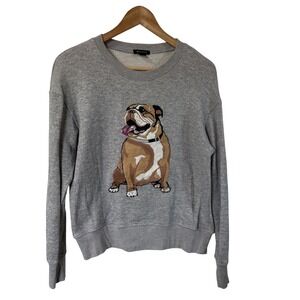 I Love‎ Ronson Gray Bulldog Embroidered Crewneck Sweatshirt Women's Size S